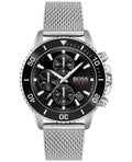 Hugo Boss Admiral Black Dial Silver Mesh Bracelet Watch for Men - 1513904