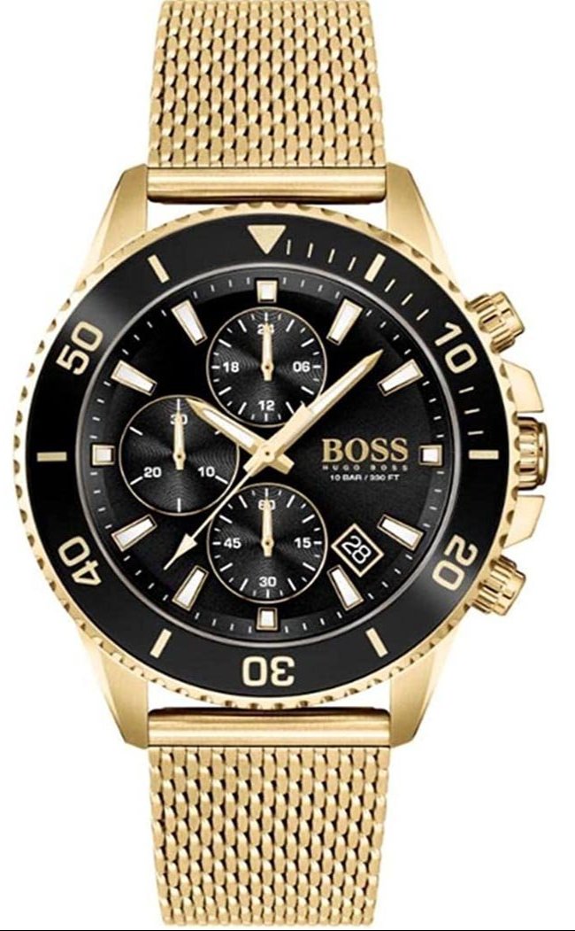 Hugo Boss Admiral Chronograph Black Dial Gold Mesh Bracelet Watch for Men - 1513906