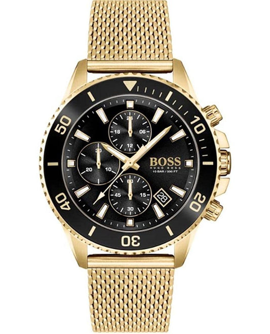 Hugo Boss Admiral Chronograph Black Dial Gold Mesh Bracelet Watch for Men - 1513906