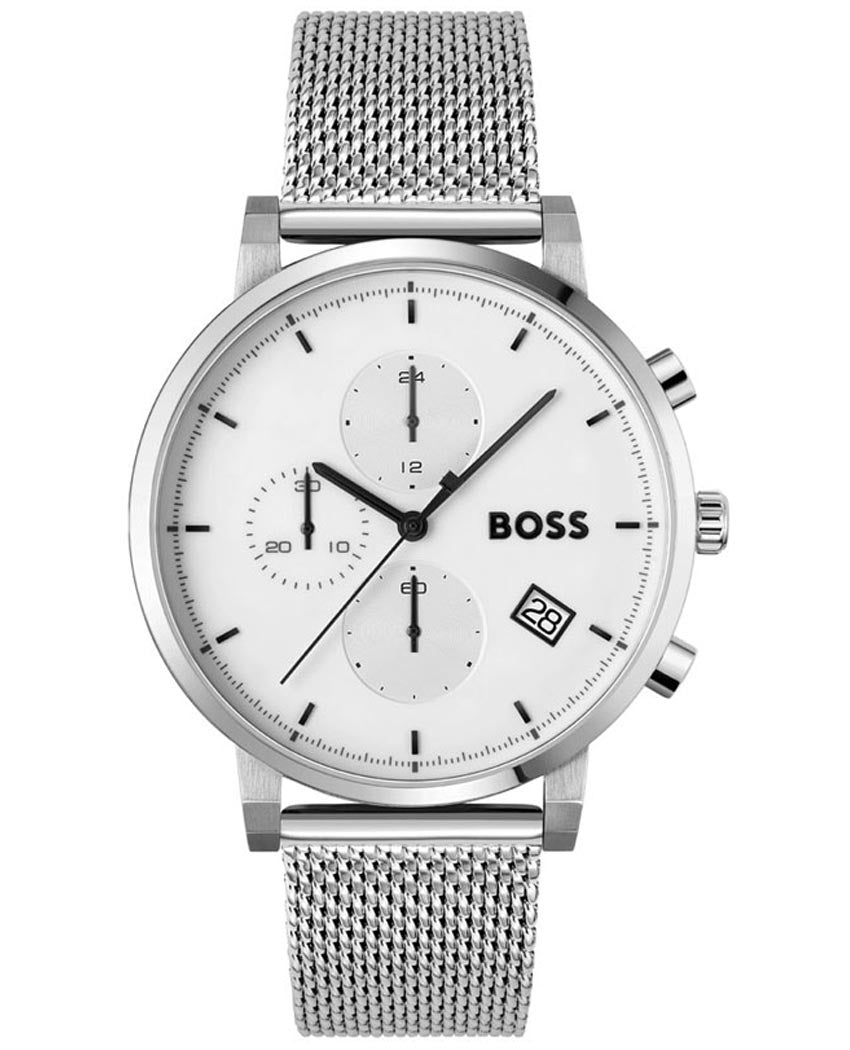 Hugo Boss Skymaster White Dial Silver Mesh Bracelet Watch for Men - 1513933