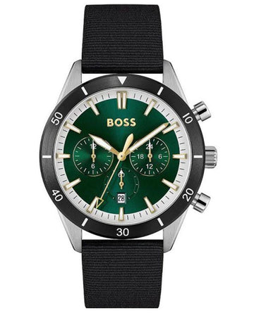 Hugo Boss Santiago Green Dial Black Nylon Strap Watch for Men - 1513936