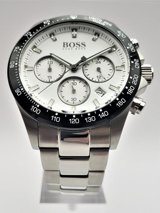 Hugo Boss Hero Chronograph White Dial Silver Steel Strap Watch for Men - 1513875