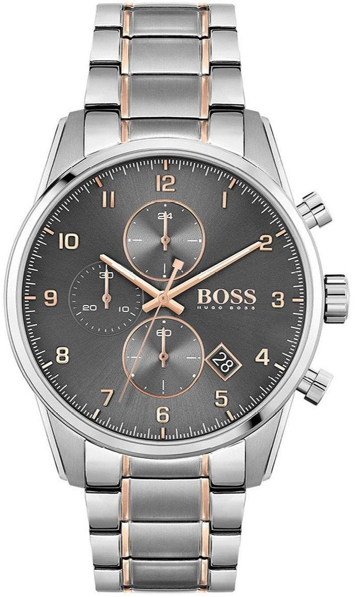 Hugo Boss Skymaster Chronograph Grey Dial Two Tone Steel Strap Watch for Men - 1513789