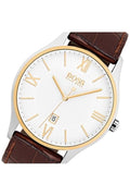 Hugo Boss Classic White Dial Brown Leather Strap Watch for Men - 1513486