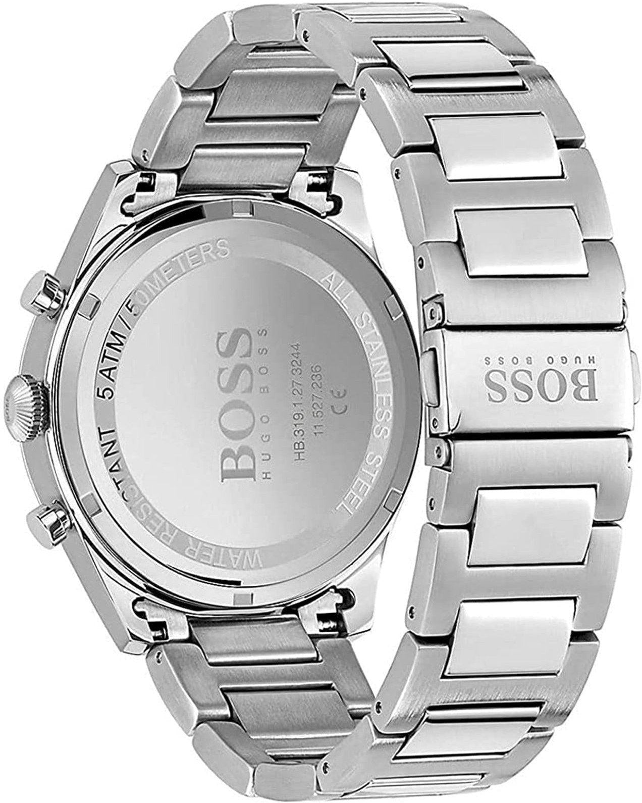 Hugo Boss Pioneer Chronograph Green Dial Silver Steel Strap Watch for Men - 1513868