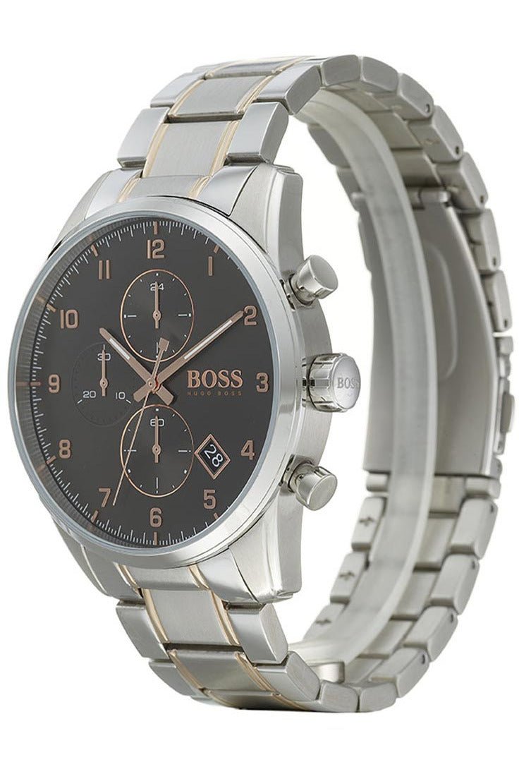 Hugo Boss Skymaster Chronograph Grey Dial Two Tone Steel Strap Watch for Men - 1513789