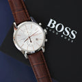 Hugo Boss Jet Chronograph Quartz Silver Dial Brown Leather Strap Watch For Men - HB1513280