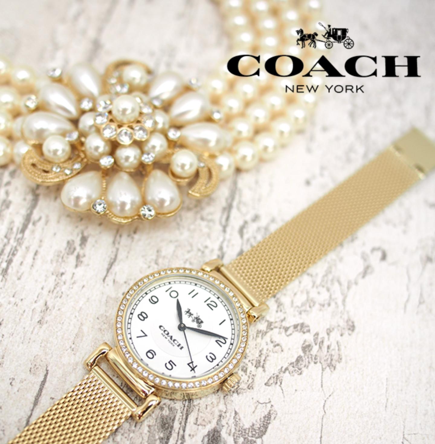 Coach Madison White Dial Gold Mesh Bracelet Watch for Women - 14502652