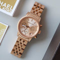 Michael Kors Ritz Chronograph Rose Gold Dial Rose Gold Steel Strap Watch for Women - MK6077