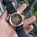 Fossil Modern Machine Automatic Skeleton Silver Dial Black Leather Strap Watch for Men - ME3082