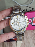 Fossil Dean Chronograph White Dial Two Tone Steel Strap Watch for Men - FS4795