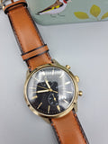 Fossil Townsman Chronograph Black Dial Brown Leather Strap Watch for Men - FS5338