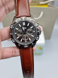 Fossil Garrett Chronograph Grey Dial Brown Leather Strap Watch for Men - FS5770