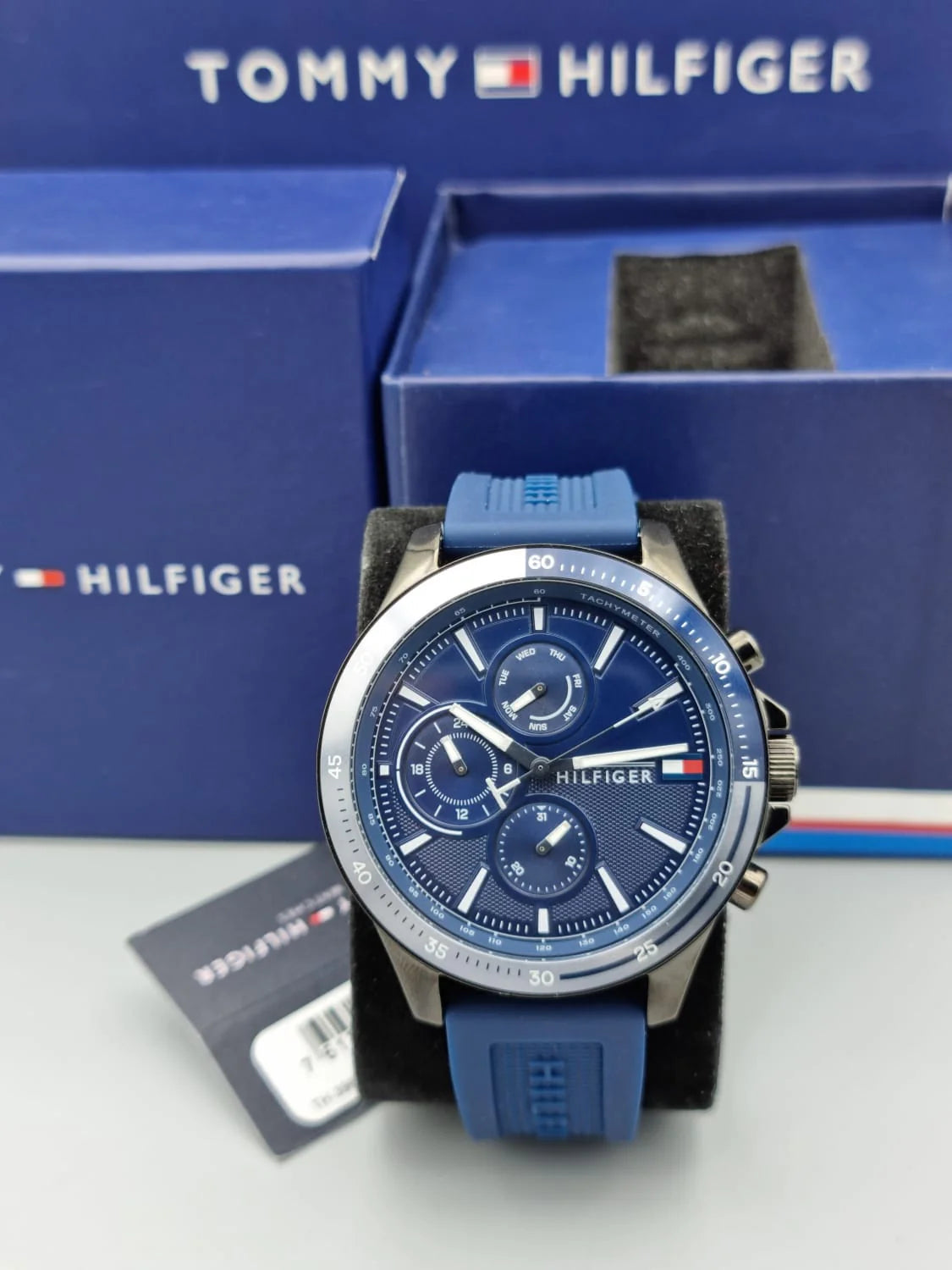 Tommy Hilfiger Bank Blue Dial Blue Rubber Strap Watch for Men - 1791721