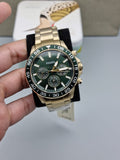 Fossil Bannon Multifunction Chronograph Green Dial Gold Steel Strap Watch for Men - BQ2493