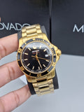 Movado Series 800 Black Dial Gold Steel Strap Watch For Men - 2600145