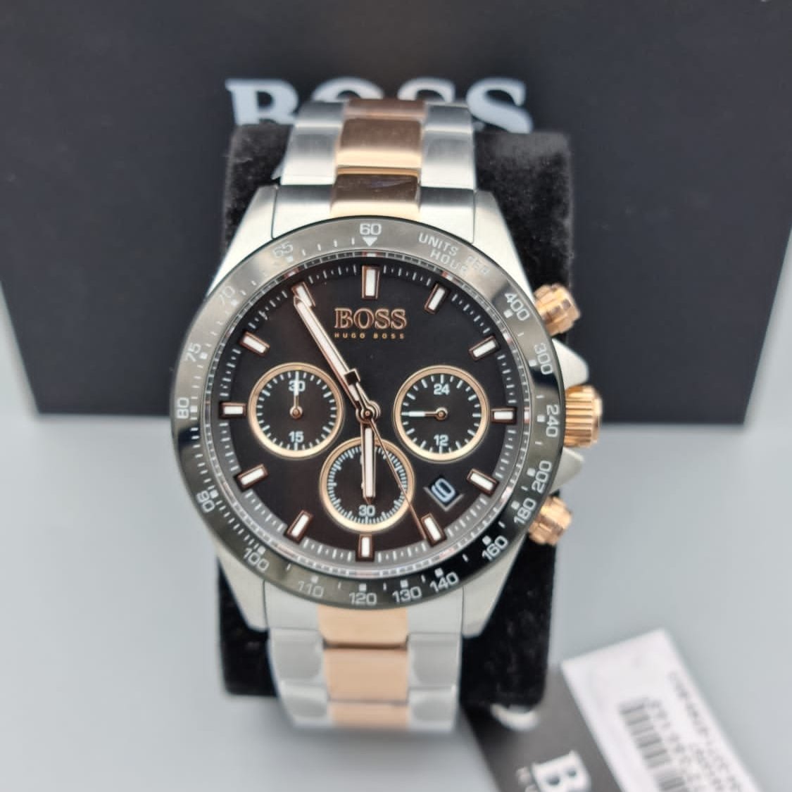 Hugo Boss Here Chronograph Black Dial Two Tone Steel Strap Watch for Men - 1513757