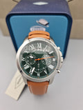 Fossil Grant Chronograph Green Dial Brown Leather Strap Watch for Men - FS4918