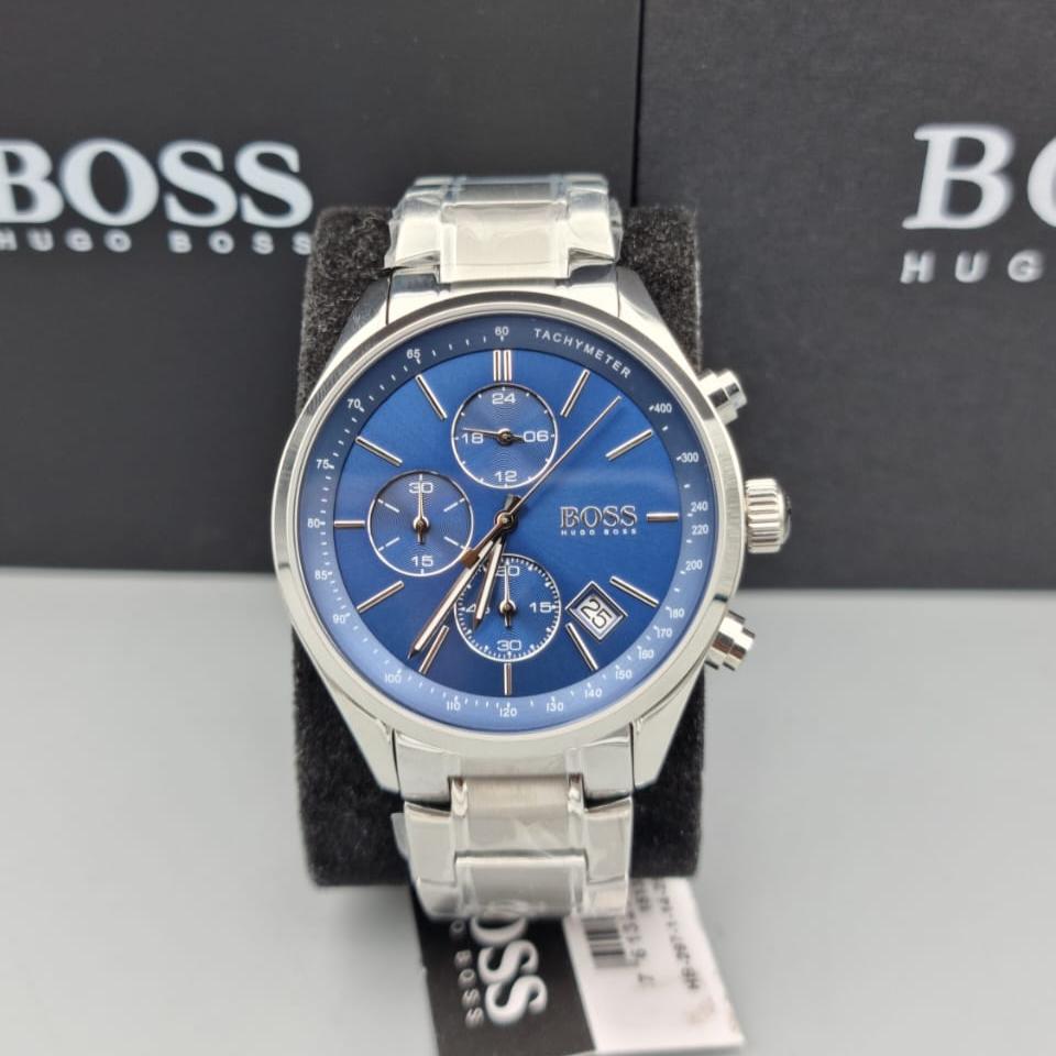 Hugo Boss Grand Prix Blue Dial Silver Steel Strap Watch for Men - 1513478