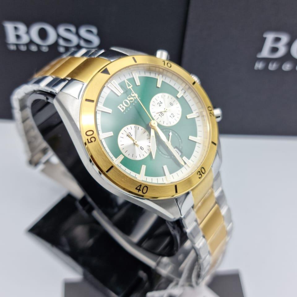 Hugo Boss Santiago Chronograph Green Dial Two Tone Steel Strap Watch for Men - 1513872