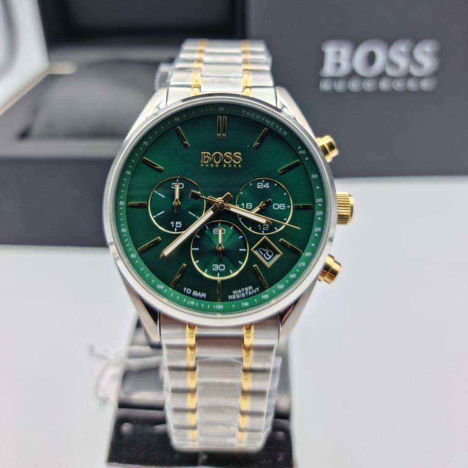 Hugo Boss Champion Chronograph Green Dial Two Tone Steel Strap Watch for Men - 1513878