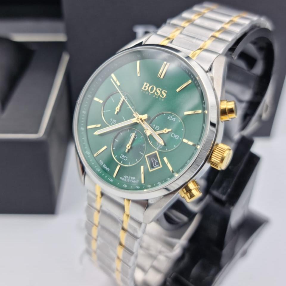 Hugo Boss Champion Chronograph Green Dial Two Tone Steel Strap Watch for Men - 1513878