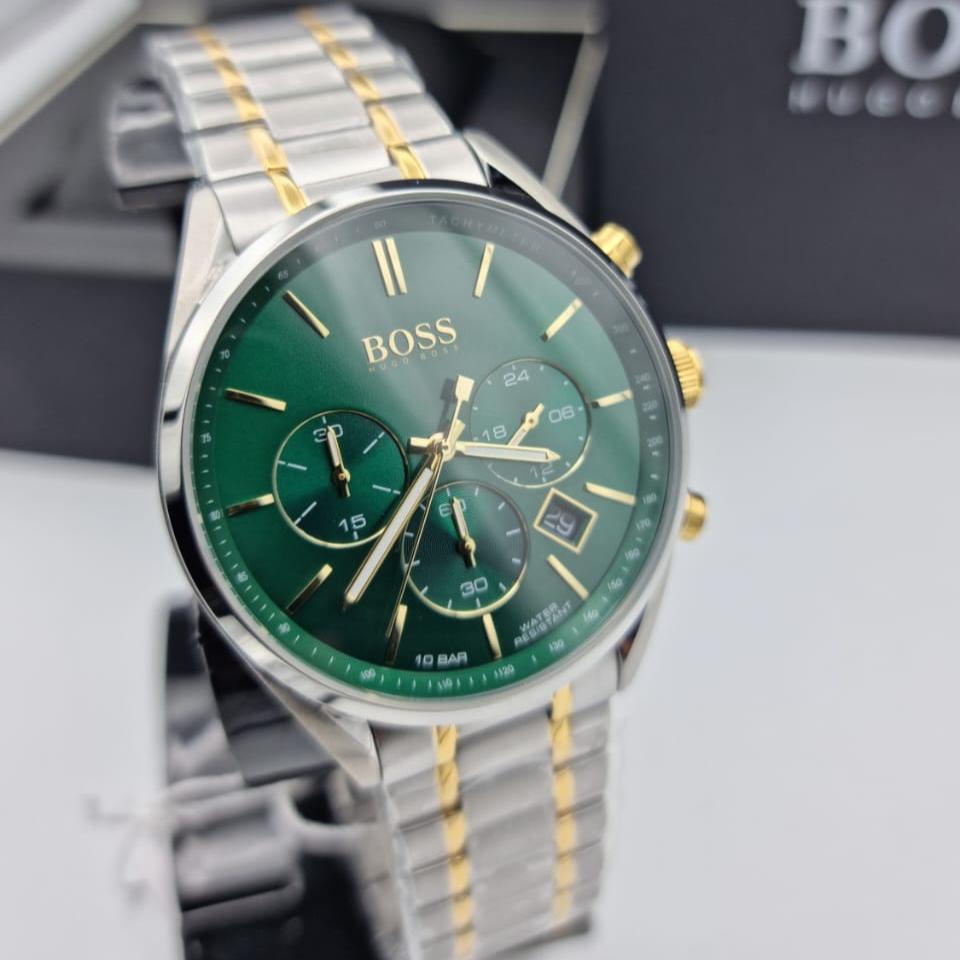 Hugo Boss Champion Chronograph Green Dial Two Tone Steel Strap Watch for Men - 1513878