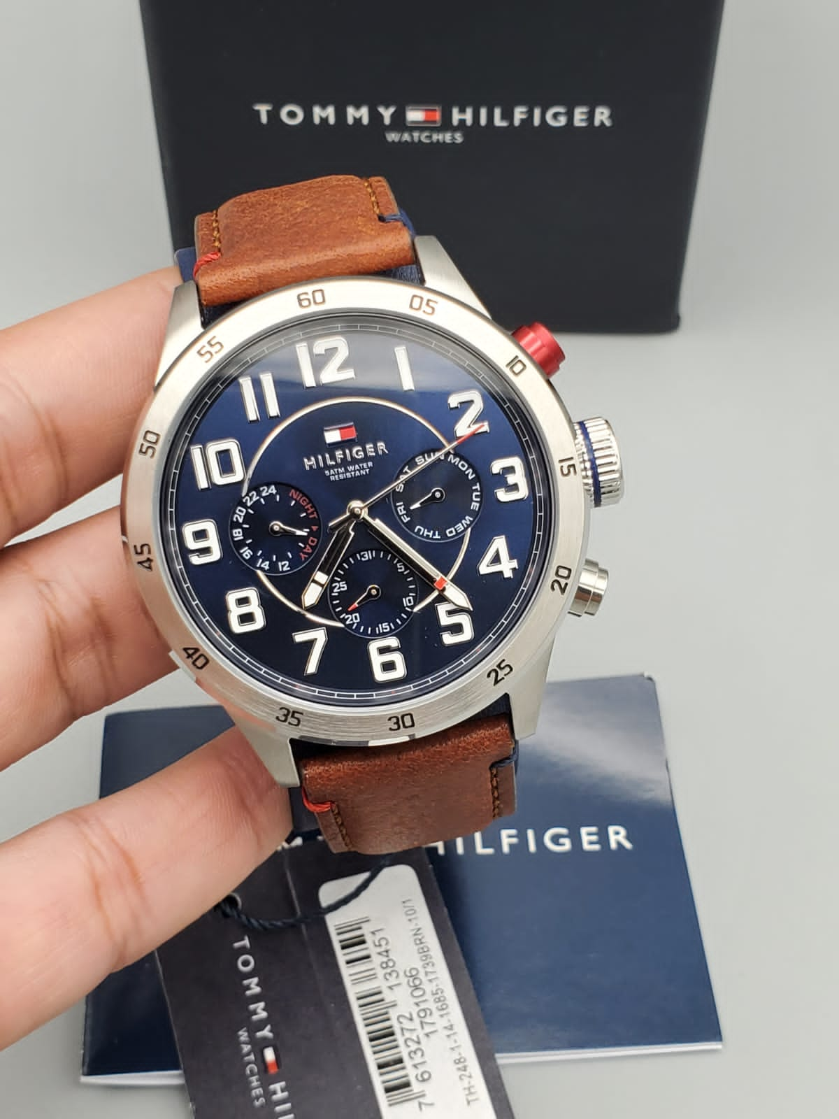 Tommy Hilfiger Trent Quartz Blue Dial Brown Leather Strap Watch for Men - 1791066