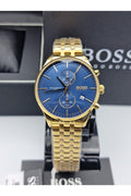 Hugo Boss Associate Blue Dial Gold Steel Strap Watch for Men - 1513841