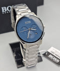 Hugo Boss Peak Chronograph Blue Dial Silver Steel Strap Watch for Men - 1513763