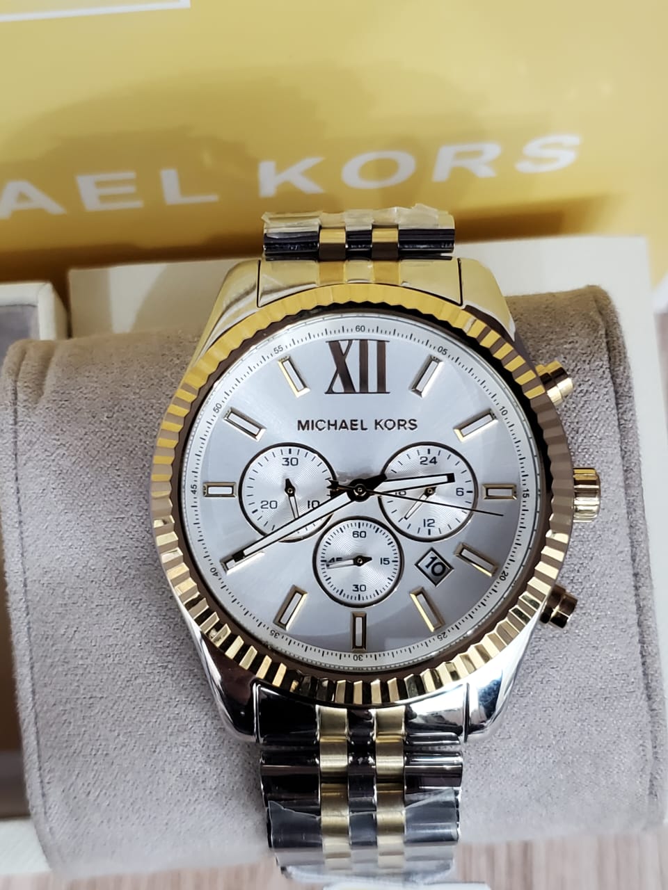 Michael Kors Lexington Silver Dial Two Tone Steel Strap Watch for Men - MK8344