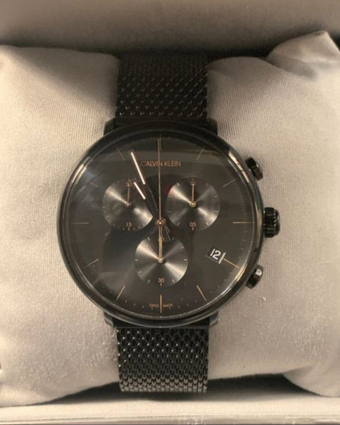 Calvin Klein High Noon Chronograph Black Dial Black Mesh Bracelet Watch for Women - K8M27421