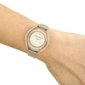 Swarovski Crystalline Aura Crystals Silver Dial Beige Leather Strap Watch for Women - 5519450