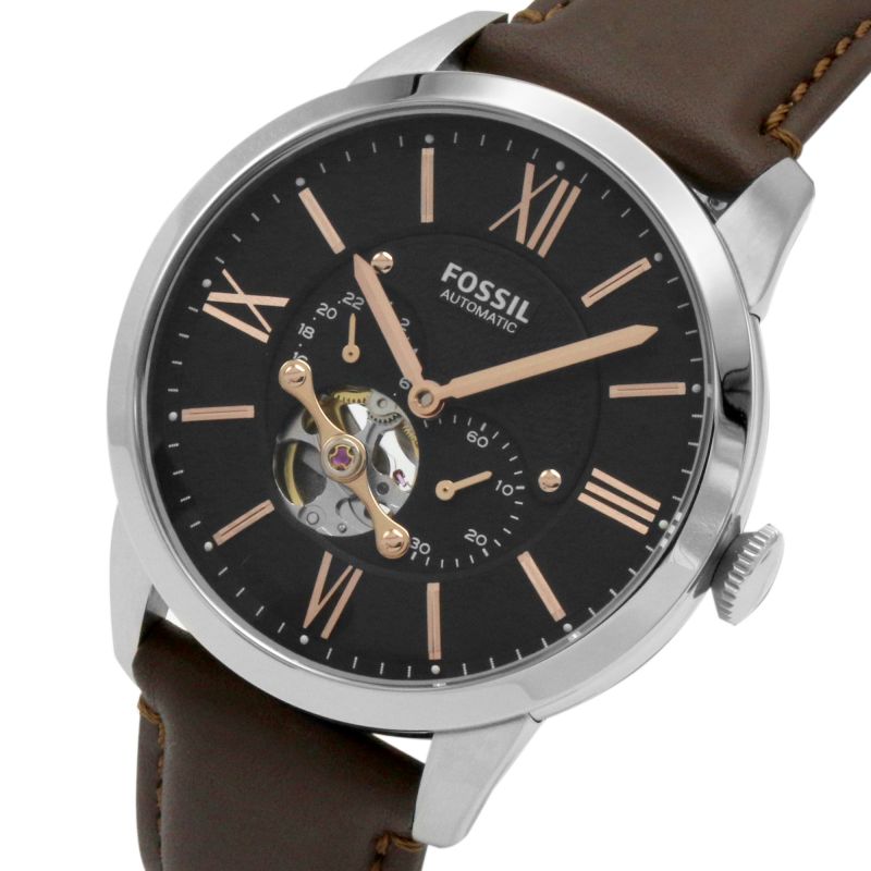 Fossil Townsman Automatic Black Dial Brown Leather Strap Watch for Men - ME3061