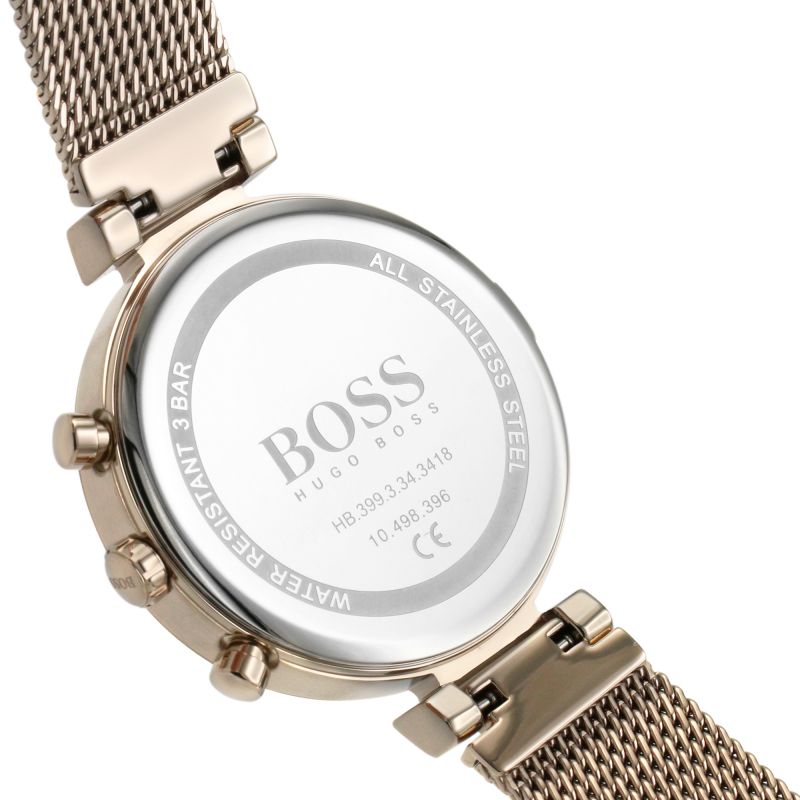 Hugo Boss Flawless Chronograph Silver Dial Gold Mesh Bracelet Watch for Women - 1502553