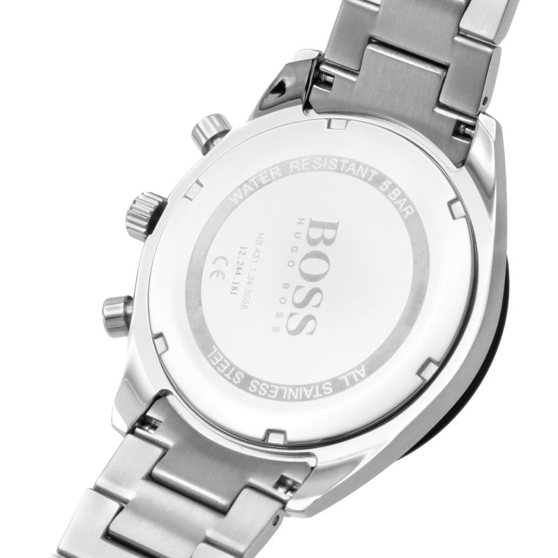 Hugo Boss Santiago Chronograph Black Dial Silver Steel Strap Watch for Men - 1513862