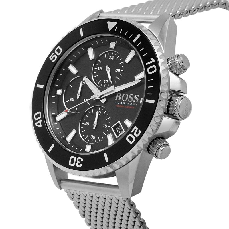 Hugo Boss Admiral Black Dial Silver Mesh Bracelet Watch for Men - 1513904