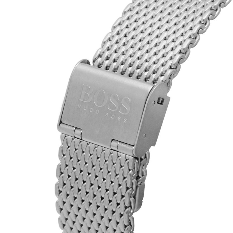 Hugo Boss Admiral Black Dial Silver Mesh Bracelet Watch for Men - 1513904