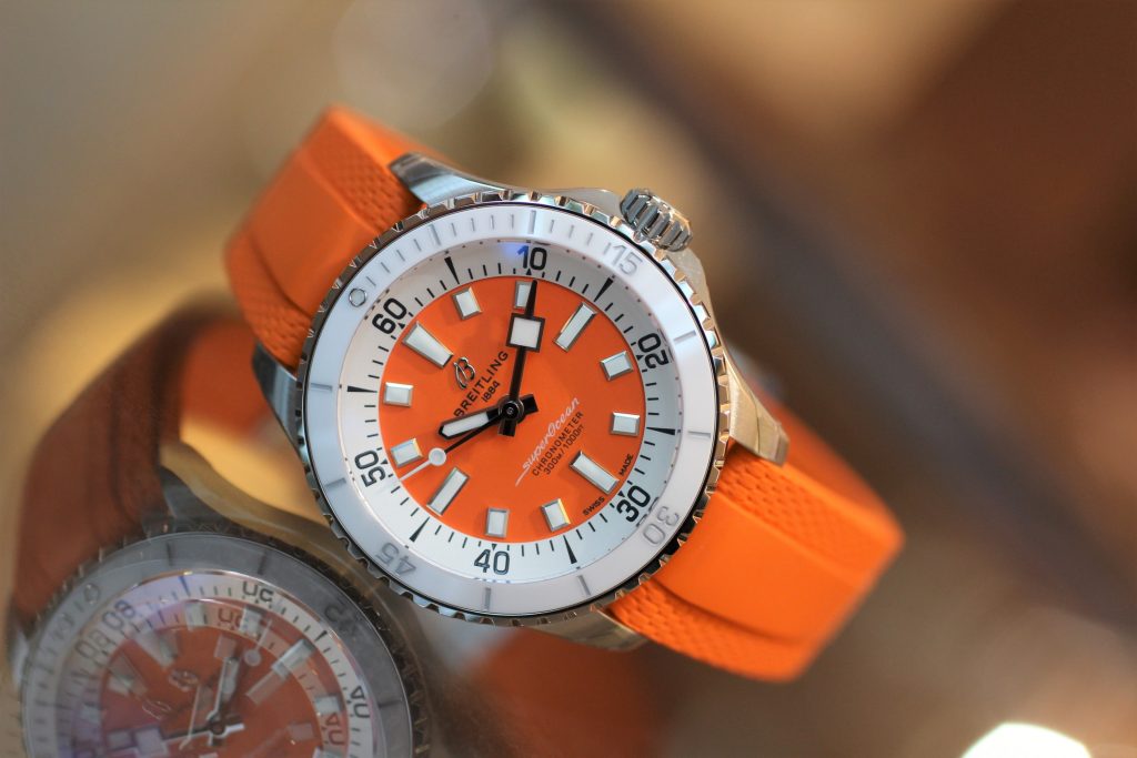 Breitling Superocean Automatic 36 Orange Dial Orange Rubber Strap Watch for Men - A17377211O1S1