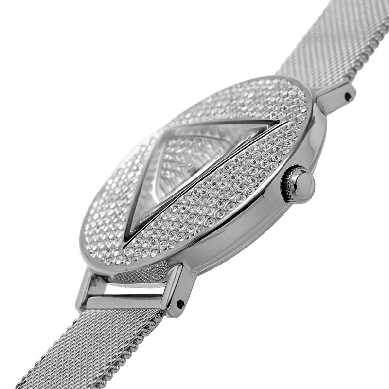 Guess Iconic Diamonds Silver Dial Silver Mesh Bracelet Watch For Women - GW0477L1