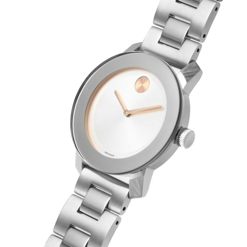 Movado Bold Silver Dial Silver Steel Strap Watch For Women - 3600084