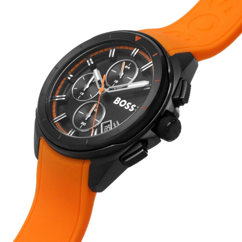 Hugo Boss Volane Chronograph Black Dial Orange Silicone Strap Watch for Men - 1513957