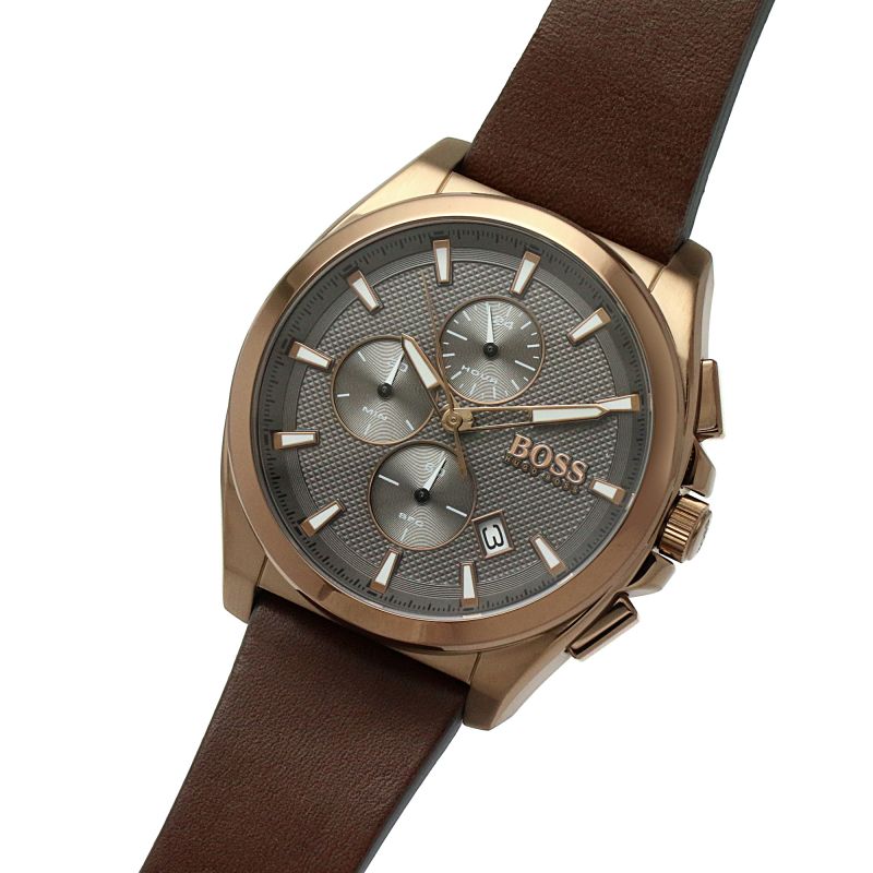 Hugo Boss Grandmaster Grey Dial Brown Leather Strap Watch for Men - 1513882