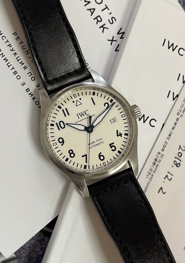 IWC Pilot's Watch Mark XVIII White Dial Black Leather Strap Watch for Men - IW327002