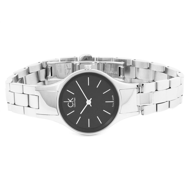 Calvin Klein Simplicity Black Dial Silver Steel Strap Watch for Women - K4323130