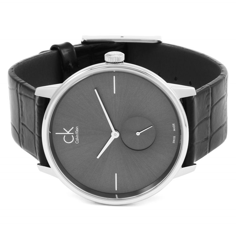 Calvin Klein Accent Black Dial Black Leather Strap Watch for Men - K2Y211C3