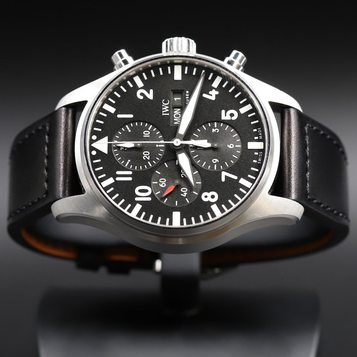 IWC Pilot's Watch Chronograph Black Dial Black Leather Strap Watch for Men - IW377709