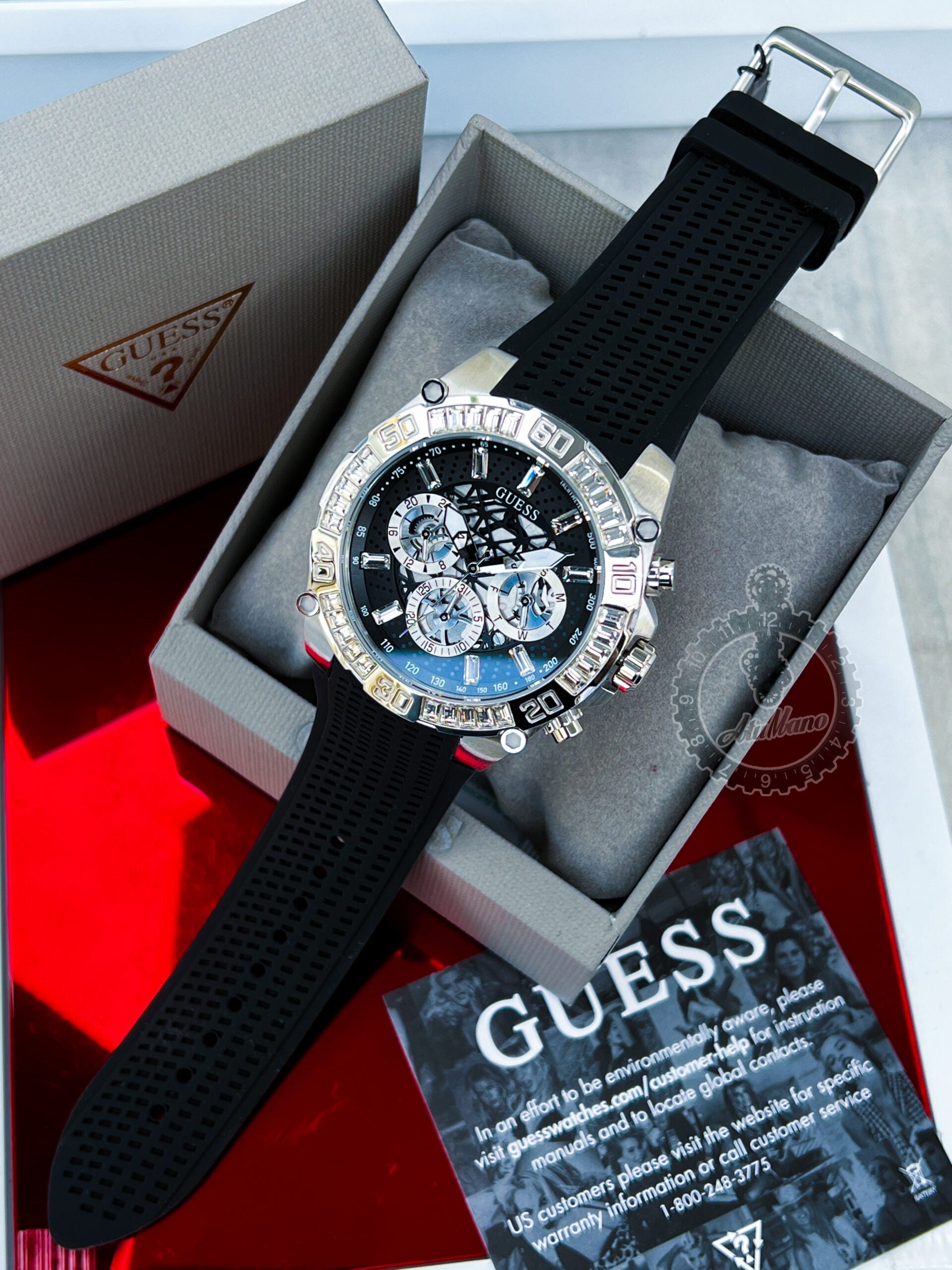 Guess Trophy Multifunction Black Dial Black Rubber Strap Watch for Men - GW0333G1