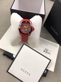 Gucci Dive Red Dial Red Emroidered Tiger Rubber Watch For Men - YA136315