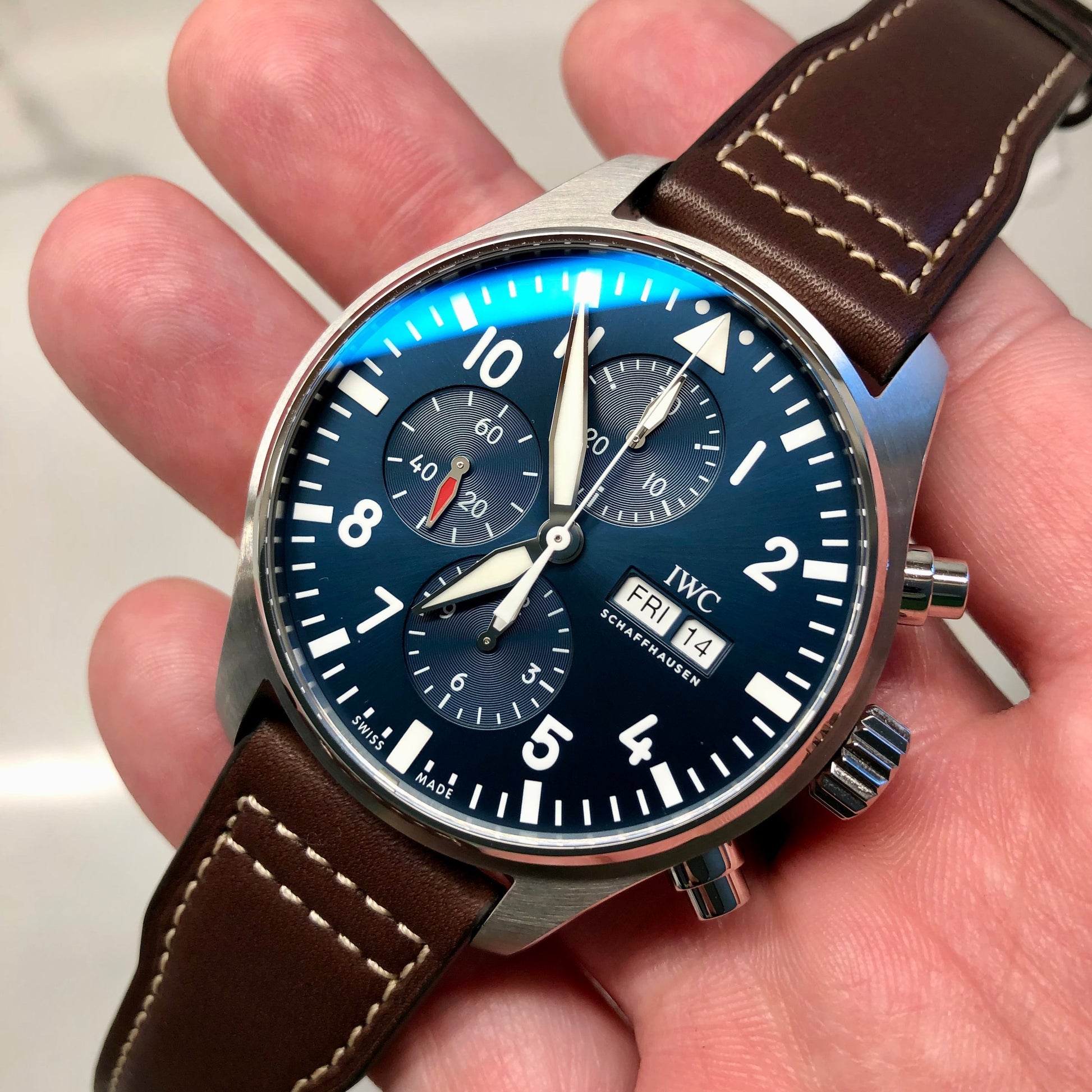 IWC Pilot’s Watch Chronograph Edition “Le Petit Prince” Blue Dial Brown Leather Strap Watch for Men - IW377714